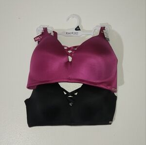 Bebe Purple and Black Plunge Gentle Lift Bralette 2pk Sz 36DD